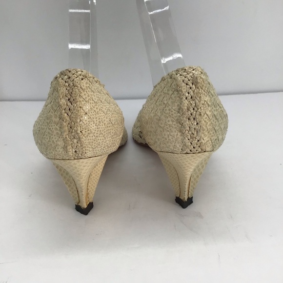 Vintage Claudio Merazzi Lace Woven Leather Heel Made In Italy Creme Size 9B - Picture 5 of 9